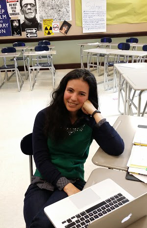 Ms.Brennan posing for her teacher highlight. 