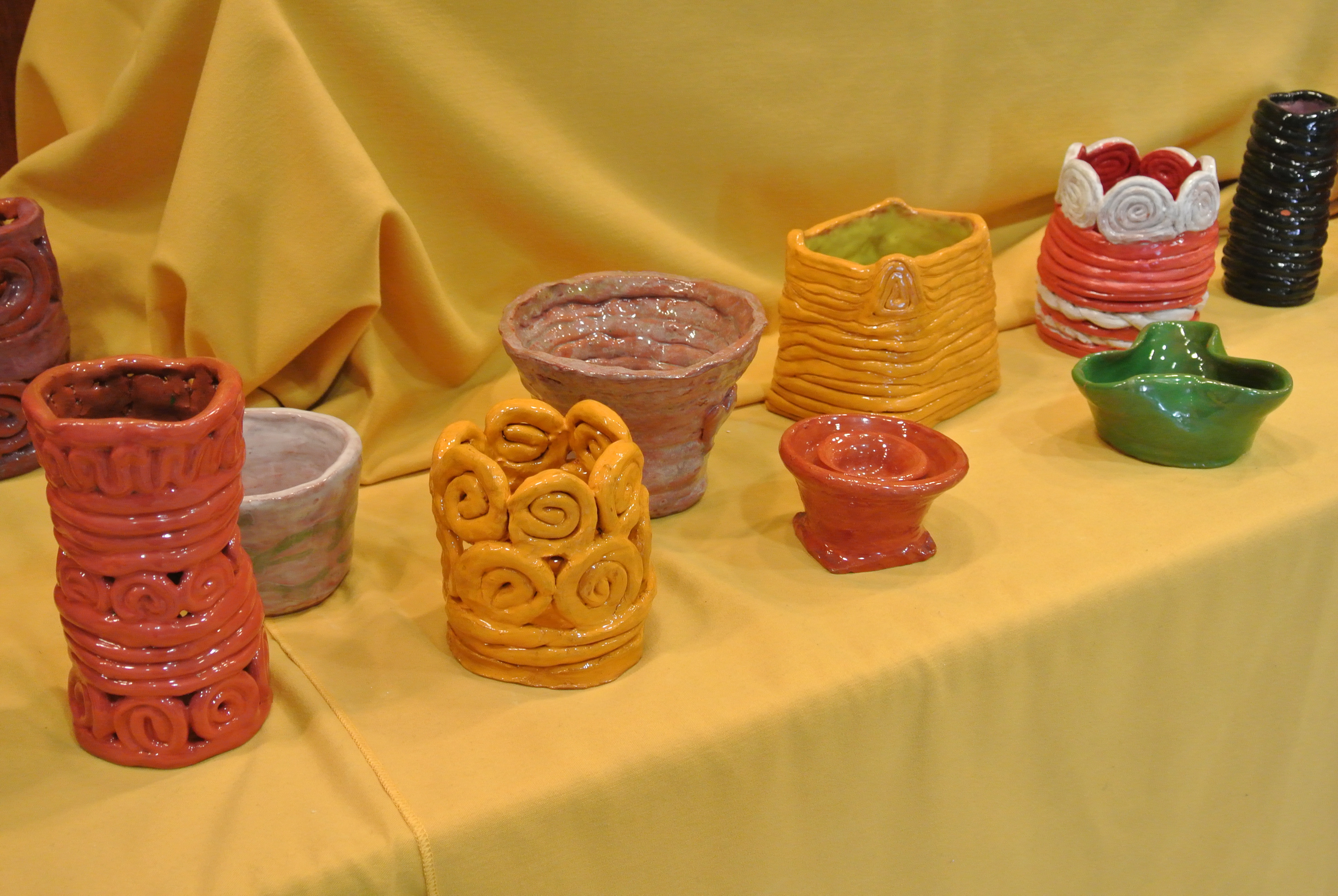 Ceramic pieces exhibited at the gallery.