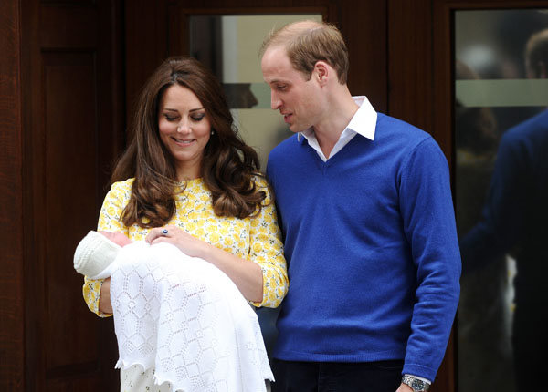 Prince William The Duke of Cambridge and Kate Middleton The Duchess of Cambridge show off their new arrival the Princess of Cambridge, Charlotte Elizabeth Diana, to the world outside the Lindo Wing of St. Mary's Hospital in Paddington, London. ..2nd May