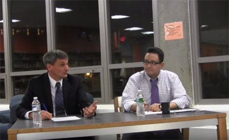 One of the final candidates, Kevin Brill, is interviewed by Malden community members. Screenshot from the video Kevin Brill Interview. 