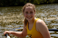Senior Captain Samantha Forestier rowing on the Malden River. Photo courtesy of Samantha Forestier. 