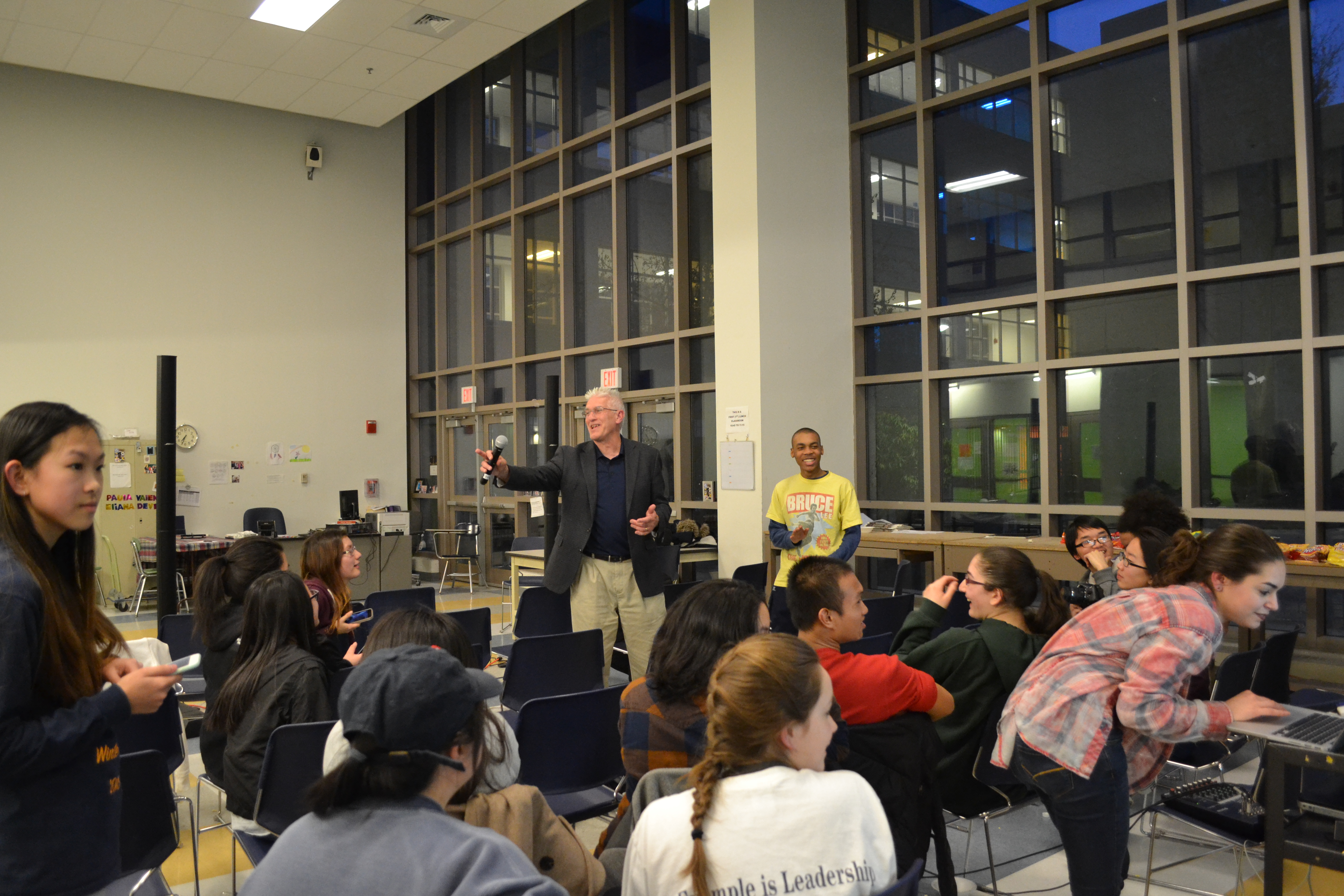 Principal Dana Brown singing at Karaoke Night. All photos by Abhishek Rana. 