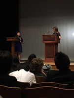 Left to right: Senior Terrica Dang debating with senior Kaitlyn Gibson. Photo by Christina Apignani.