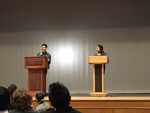 Left to right: Senior Andrew Cogliano and Kamila Regalado debating together. Photo by Christina Appignani.
