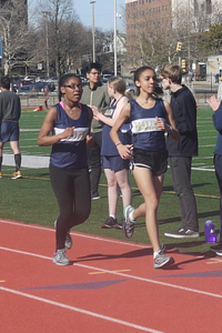 Sophomores Adeline Ocean and Jasmine Gray running the two mile race. Photo by Alysha McDevitt. 