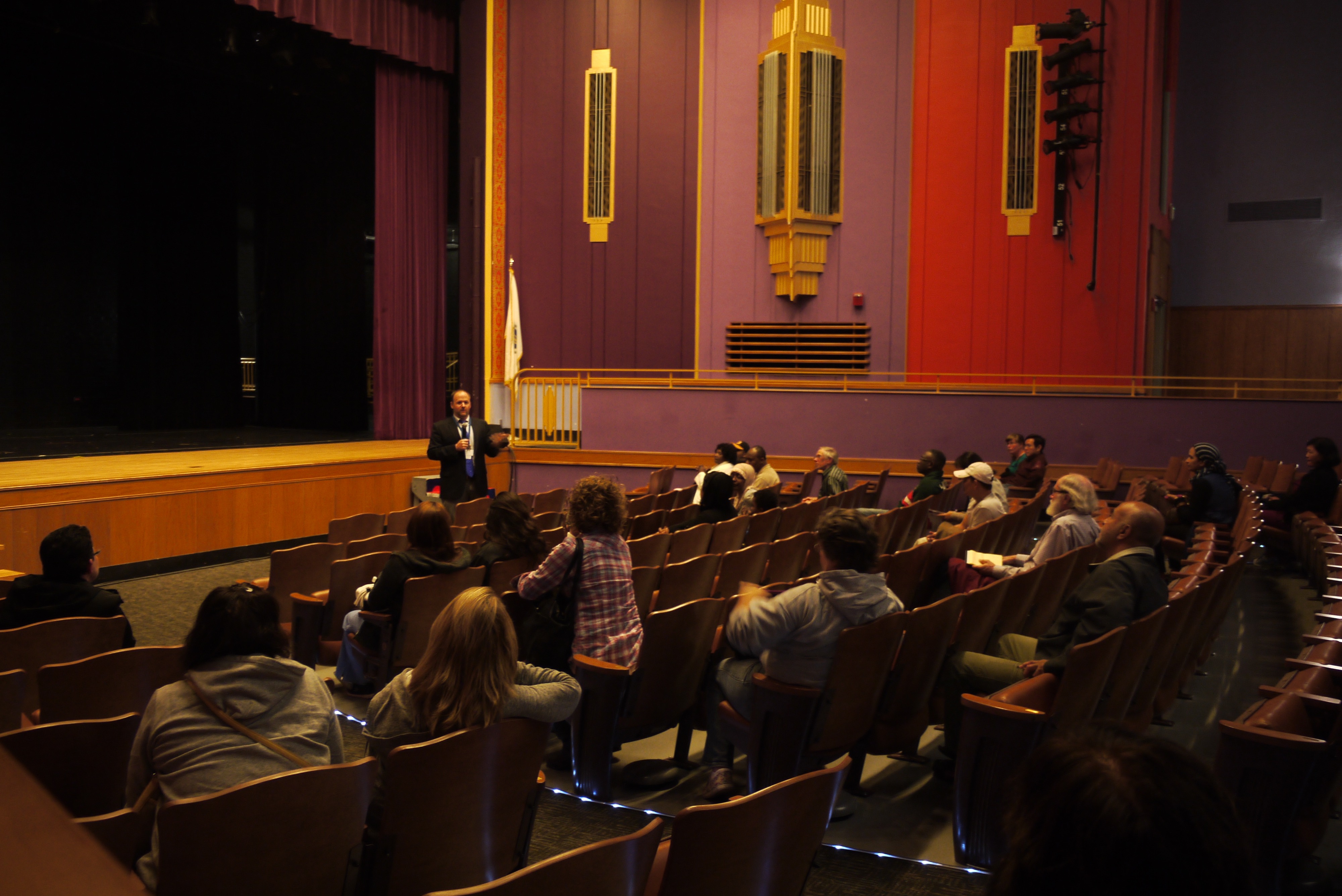 MHS principal Edward Lombardi answering a question. Photo by Rebeca Pereira.