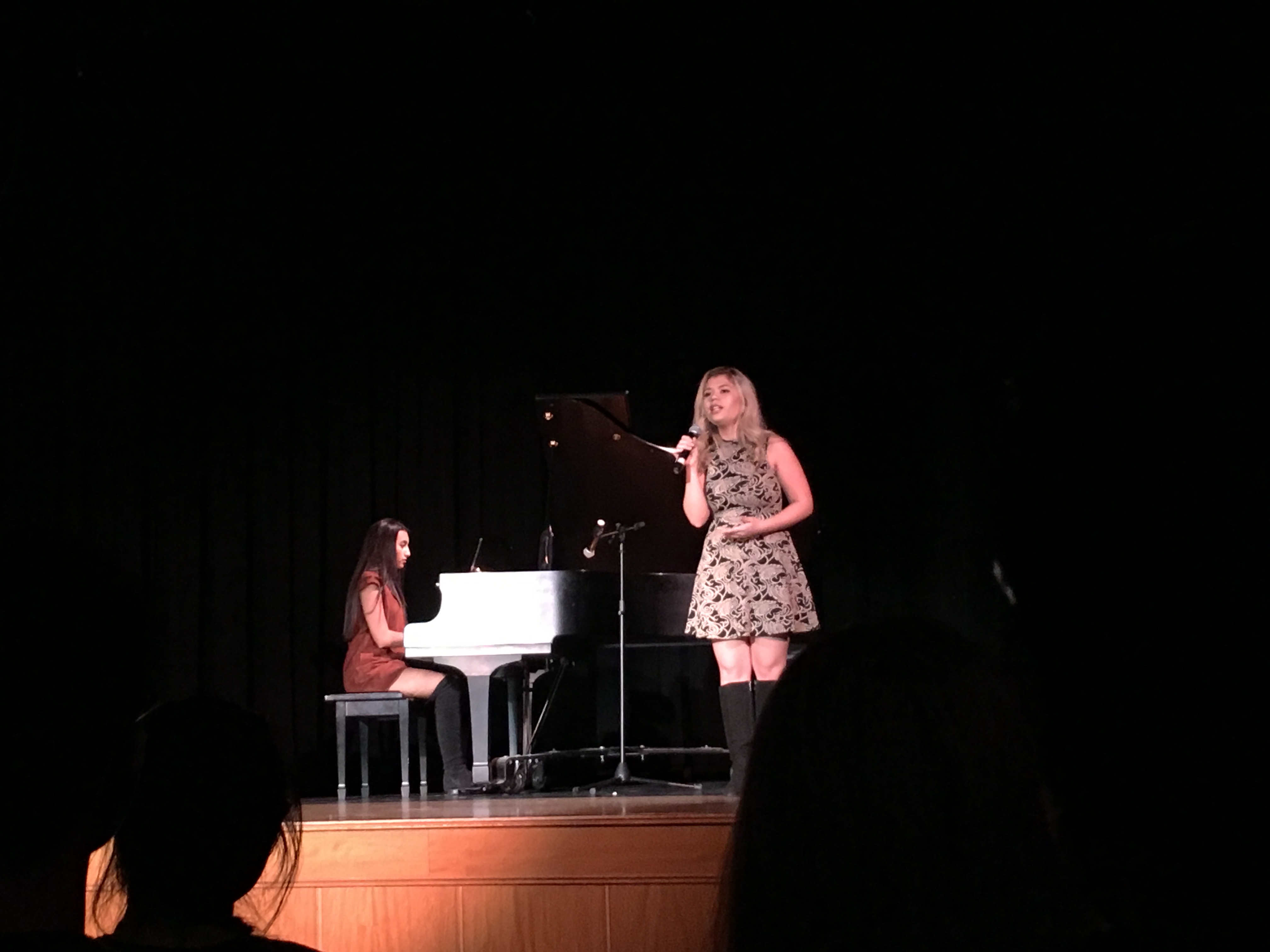 Senior Eduarda Pereira and junior Nada Tuffaha performing Can't Help Falling in Love, by Elvis Presley. 